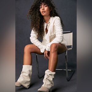 Free People We The Free Demi Ruffle Jacket in Ivory Size Small